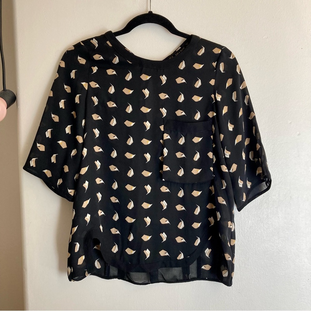 Zara Geometric Origami Top Layering Fall Workwear Office Blouse Closet Staple